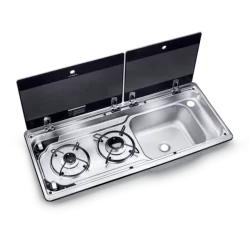 Dometic MO 9722R Cam Kapaklı 2 Gözlü Ocak + Evye Kombinasyonu