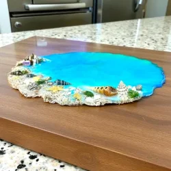 Epoksi Kesme ve Sunum Tahtası Mavi Ada