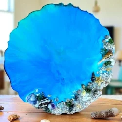 Epoksi Kesme ve Sunum Tahtası Mavi Ada