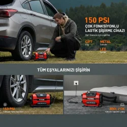 KOBB KB301 12Volt 220Volt 150 PSI Ayarlanabilir Dijital Basınç Göstergeli Lastik ve Yatak Şişirme Pompası