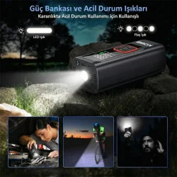 KOBB KB426 12V / Şarjlı Li-ion 150 PSI Dijital Göstergeli Akıllı Lastik Şişirme Pompası+ Powerbank + SOS + Led Lamba