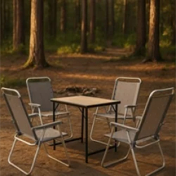 Mdf Katlanır Masa Büyük + 4 Plaj Sandalye Set