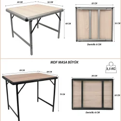 Mdf Katlanır Masa Büyük + 4 Plaj Sandalye Set