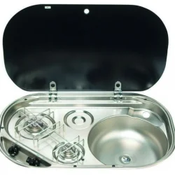 DOMETIC MO 8322RM SMEV Cam Kapaklı 2 Gözlü Gazlı Ocak Eviye