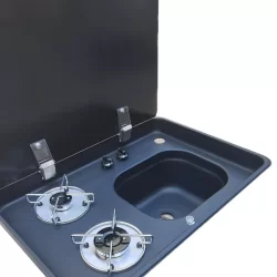 Univercal Kombinasyonlu Cam Kapaklı Siyah Ocak Eviye