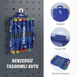 WORKPRO WP200530 CR-V 10 Parça Profesyonel Manyetik Hassas Tornavida Seti