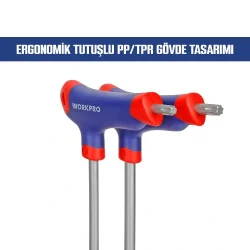 WORKPRO WP200543 8 Parça CR-V T Tipi Uzun Delikli Torx Profesyonel Allen Anahtar Takımı