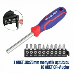 WORKPRO WP200551 21 Parça CR-V Duvar Askı Aparatlı Profesyonel Manyetik Tornavida Seti