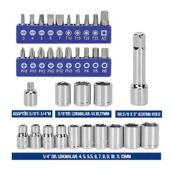 WORKPRO WP200555 1/4’ 1/2’’ 38 Parça Cr-V Lokma ve Topaç Cırcır Araç Tamir Seti