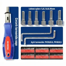 WORKPRO WP200560 100 Parça Duvar Askı Aparatlı Profesyonel CR-V Manyetik Tornavida ve Bits Uç Seti