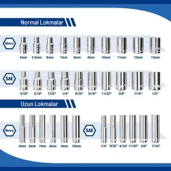 WORKPRO WP202522 1/4’ Metrik/İnç 70 Parça Cr-V Profesyonel Lokma Takımı