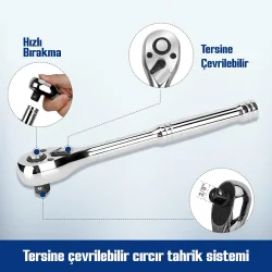 WORKPRO WP202524 1/4’ 3/8’’ Metrik 75 Parça Cr-V Profesyonel Lokma Takımı