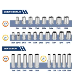 WORKPRO WP202524 1/4’ 3/8’’ Metrik 75 Parça Cr-V Profesyonel Lokma Takımı