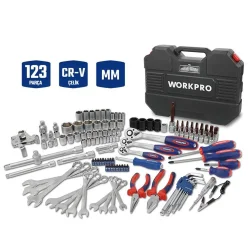 WORKPRO WP202533 1/4’ 3/8’’ 1/2’ 123 Parça Cr-V Metrik Ağır Hizmet Lokma ve Kombine Anahtar Takımı