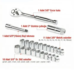 WORKPRO WP202541 3/8’ CR-V 24 Parça Metrik/İnç Ağır Hizmet Lokma Takımı