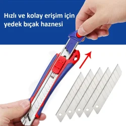 WORKPRO WP212011 18MM Ağır Hizmet Paslanmaz Çelik Kasa Yedek Kartuşlu Maket Bıçağı + 4 Adet Yedek Bıçak
