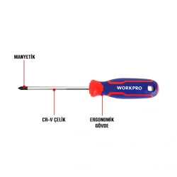 WORKPRO WP221035 PZ0x75mm CR-V Manyetik Profesyonel Yıldız Tornavida