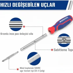 WORKPRO WP221306 15-IN-1 Çok Fonksiyonlu Değişken Uçlu Profesyonel Tornavida Seti + Bel Askı Kılıfı