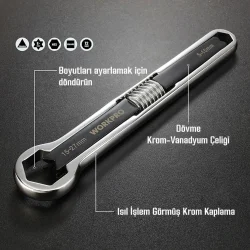 WORKPRO WP272016 5/27mm CR-V Üniversal Ayarlanabilir Çift Başlı Anahtar