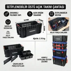 WORKPRO WP283028 46Lt 55,7x32,2x25cm Üstü Açık Profesyonel Takım Çantası