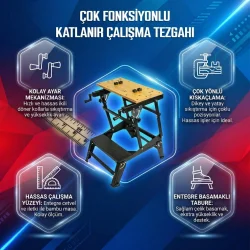 WORKPRO WP289027 100Kg 6 Kademe Ayarlanabilir Profesyonel Katlanabilir Çalışma Tezgâhı