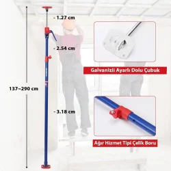 WORKPRO WP289034 137-290cm 70Kg Teleskobik Mandallı Ayarlanabilir 2’Li Çelik Destek Direği + Taşıma Çantası