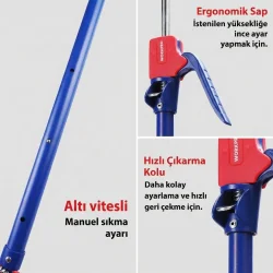 WORKPRO WP289036 47-75cm 70Kg Teleskobik Mandallı Ayarlanabilir 2’Li Çelik Destek Direği + Taşıma Çantası