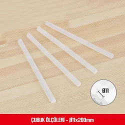 WORKPRO WP432002 11x200mm Sıcak Silikon Tabancası İçin 50 Adet Şeffaf Yedek Silikon/Mum