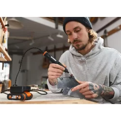 WORX WX990 MAKERX 20Volt 2.0Ah. Kömürsüz Profesyonel Gravür + 50MM Açılı Avuç Taşlama Kombo Set + 39 Parça aksesuar