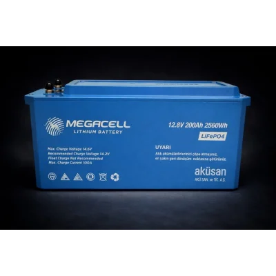 Megacell 12.8V 200Ah (Bluetooth) LiFePO4 Lityum Demir Fosfat Akü(ABS Kasa)