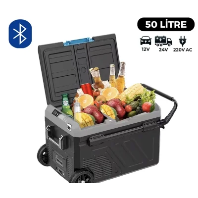 SUGA 50 Litre 12/24/220V Kompresörlü Mobil Buzdolabı Bluetooth -20°C