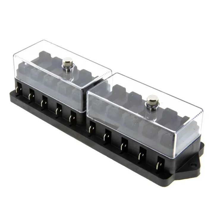 10 Kanallı Bıçak Sigorta Kutusu - Şeffaf Kapaklı | 12V 24V