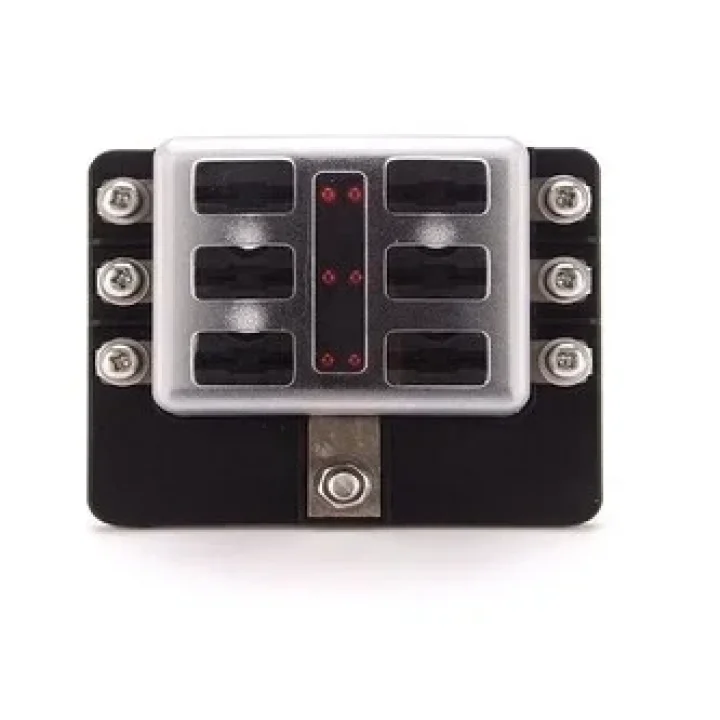 6 Kanallı İkaz Işıklı Bıçak Sigorta Kutusu - Şeffaf Kapaklı | 12V 24V