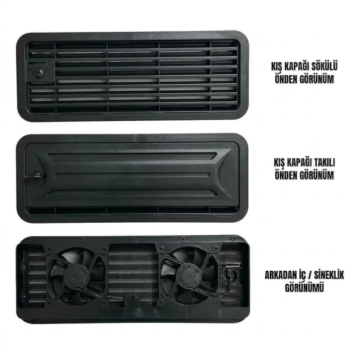 Arnedo 48x18,5 Fanlı Buzdolabı Havalandırma Kapağı Menfez Kış Kapaklı Kilitli Siyah