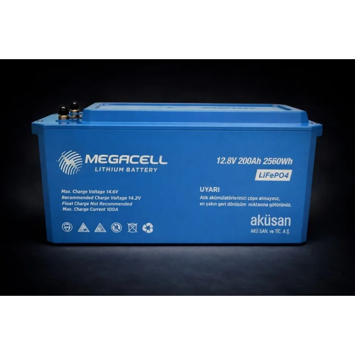 Megacell 12.8V 200Ah (Bluetooth) LiFePO4 Lityum Demir Fosfat Akü(ABS Kasa)