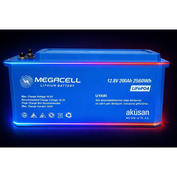 Megacell 12.8V 200Ah (Bluetooth) LiFePO4 Lityum Demir Fosfat Akü(ABS Kasa)