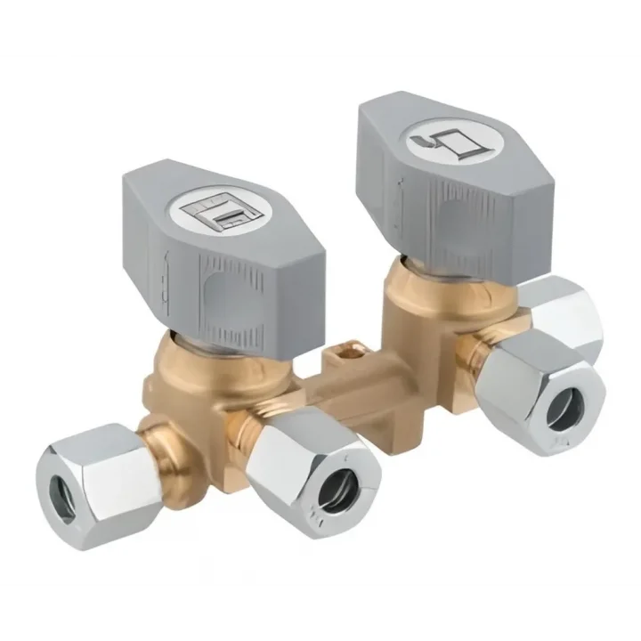 GOK İkili Gaz Dağıtıcı Valf - Parlak Pirinç Çiftli Vana (10-2x8-10)