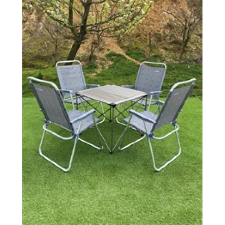 Alüminyum Büyük Masa + 4 Plaj Sandalye Set