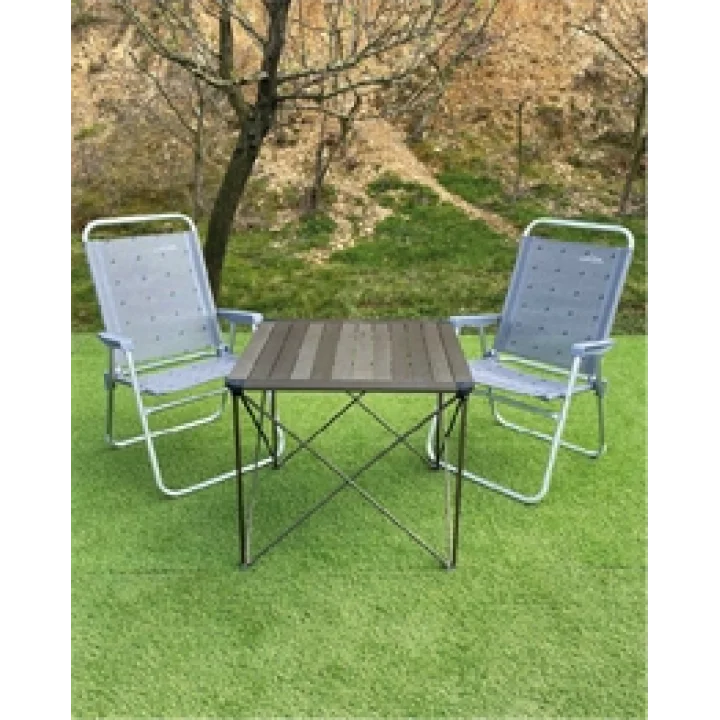 Alüminyum Masa Büyük + 2 Plaj Sandalye Set