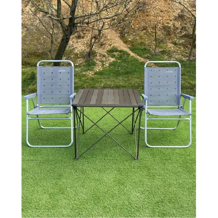 Alüminyum Masa Büyük + 2 Plaj Sandalye Set