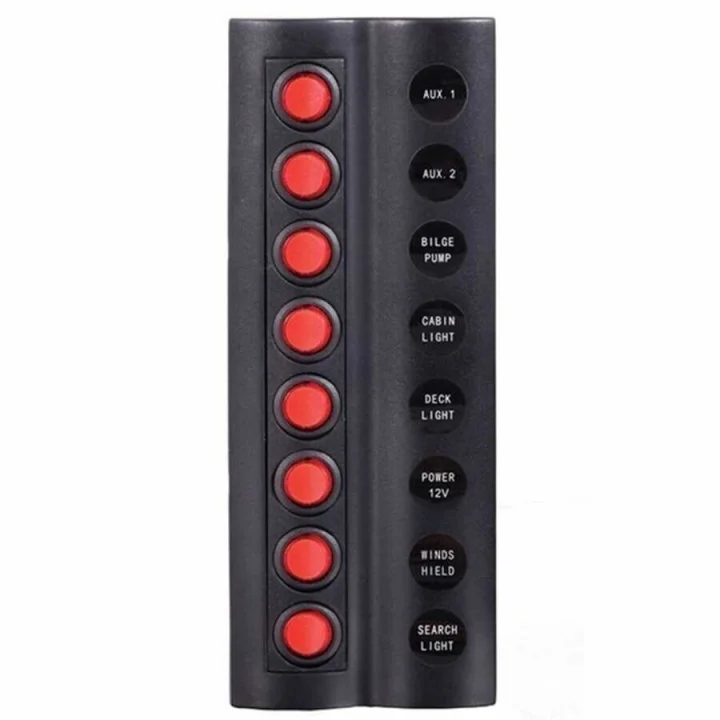 BFY Marin Sigortalı Işıklı Switch Panel - 8 Anahtarlı (90x230mm)