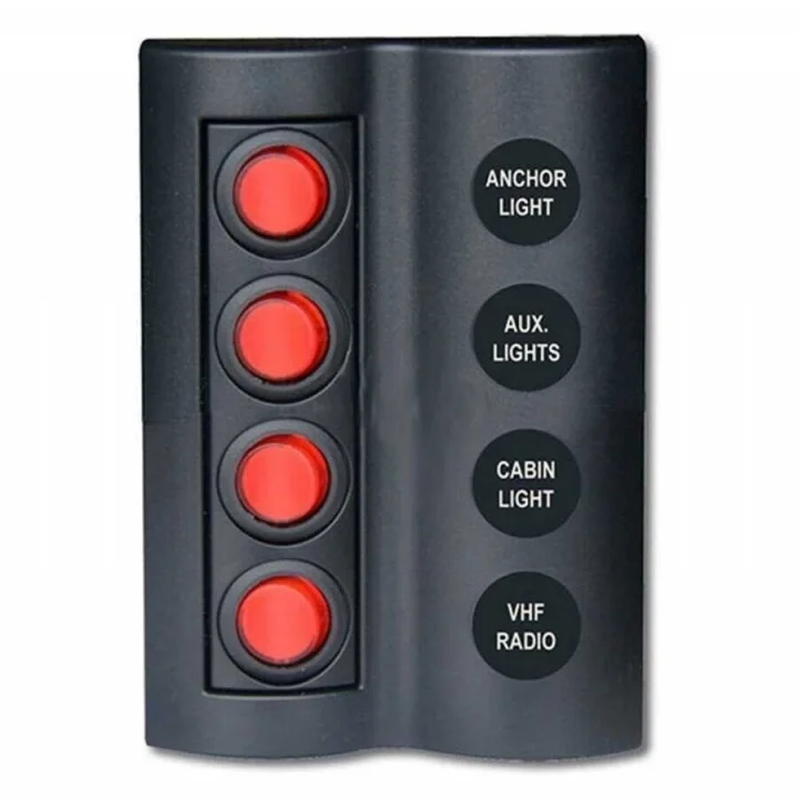 BFY Marin Sigortalı Işıklı Switch Panel - 4 Anahtarlı (90x130mm)