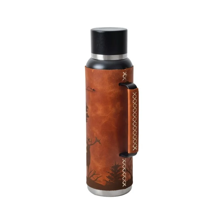 CAMPOUT ÇİFT KATMANLI TERMOS 1500 ML DERİ KAPLI SİYAH