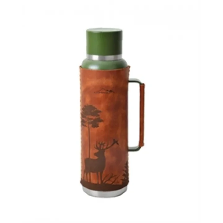 Campout Çift Katmanlı Termos 1500 Ml Deri Kaplı Yeşil