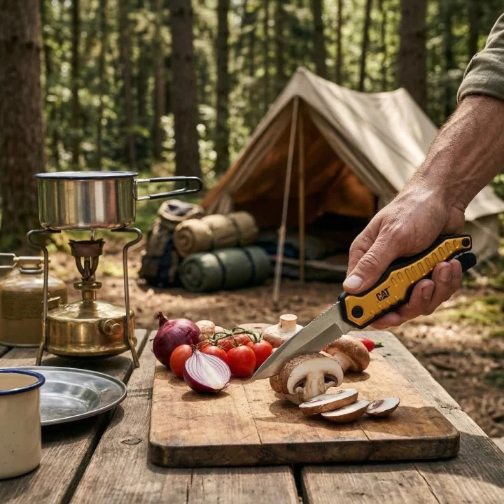 CAT DA980045 9 IN 1 Çok Fonksiyonlu Katlanabilir 27CM Paslanmaz Çelik Sarı Kamp Çakısı Bıçağı + Taşıma Kılıfı