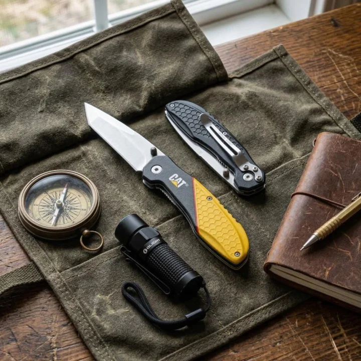 CAT DA980047 Kemer Askı Kancalı Katlanabilir 18CM Paslanmaz Çelik Kamp Çakısı