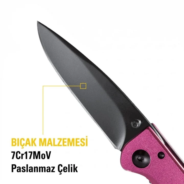 CAT DA980060 Kemer Askı Kancalı Katlanabilir 15CM Paslanmaz Çelik Pembe Kamp Çakısı