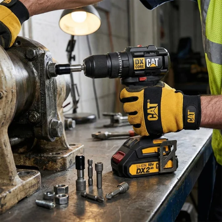 CAT DX1010.1 18Volt 2.0Ah Li-ion Çift Akülü Kömürsüz Profesyonel Şarjlı Darbeli Matkap + 20 Parça Delme Vidalama Uç Seti