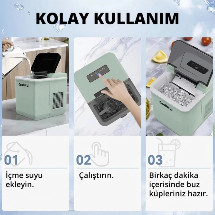 Coolist CLK2BM 12/24Volt/ 220Volt 1.3 Litre Kompresörlü Otomatik Buz Yapma Makinesi