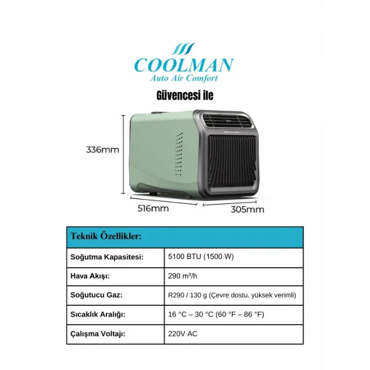 Coolman AlpiCool 220V Portatif Klima 5100 BTU